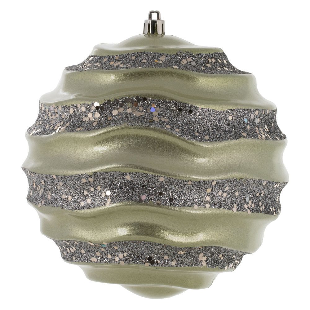6 Inch Limestone Candy Glitter Wave Round Christmas Ball Ornament​