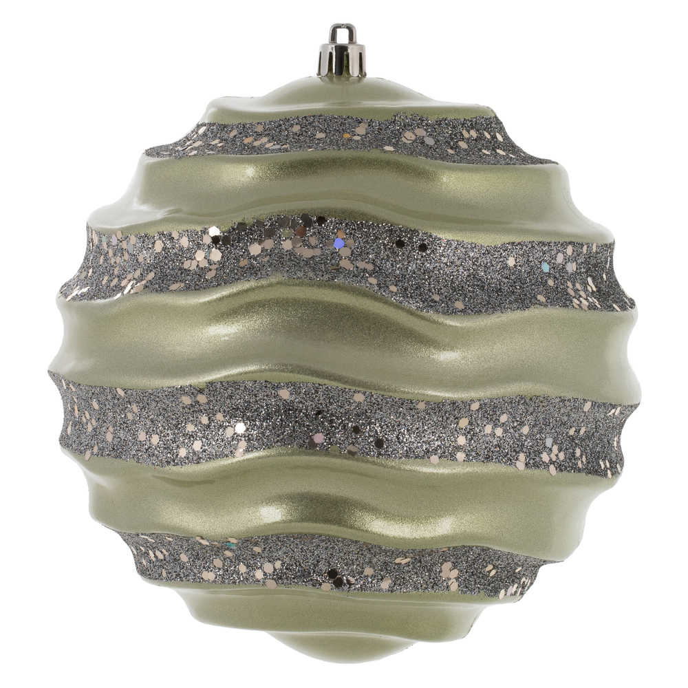 Christmastopia.com 6 Inch Limestone Candy Glitter Wave Round Christmas Ball Ornament​