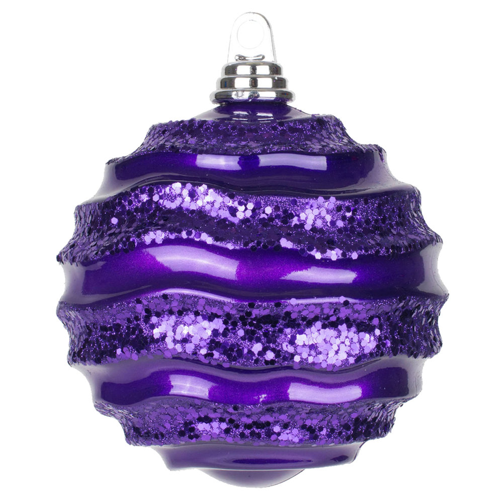 6 Inch Plum Candy Glitter Wave Round Christmas Ball Ornament