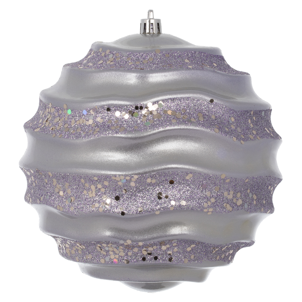 6 Inch Lilac Candy Glitter Wave Round Christmas Ball Ornament​