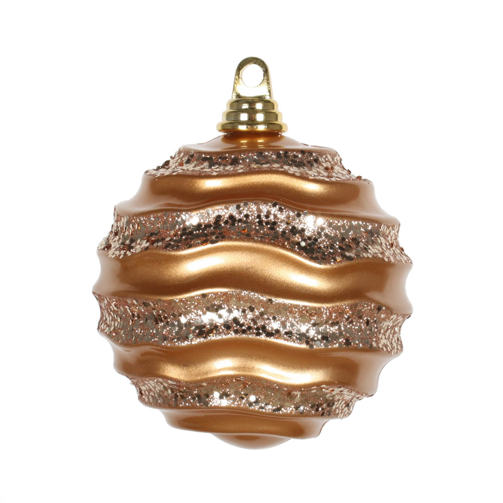 6 Inch Rose Gold Candy Glitter Wave Round Christmas Ball Ornament