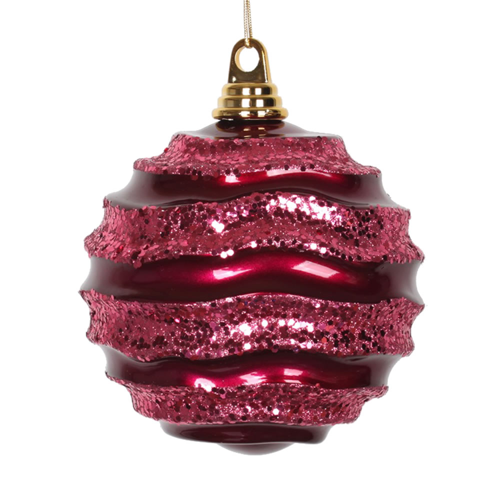 Christmastopia.com 6 Inch Fuchsia Candy Glitter Wave Round Christmas Ball Ornament