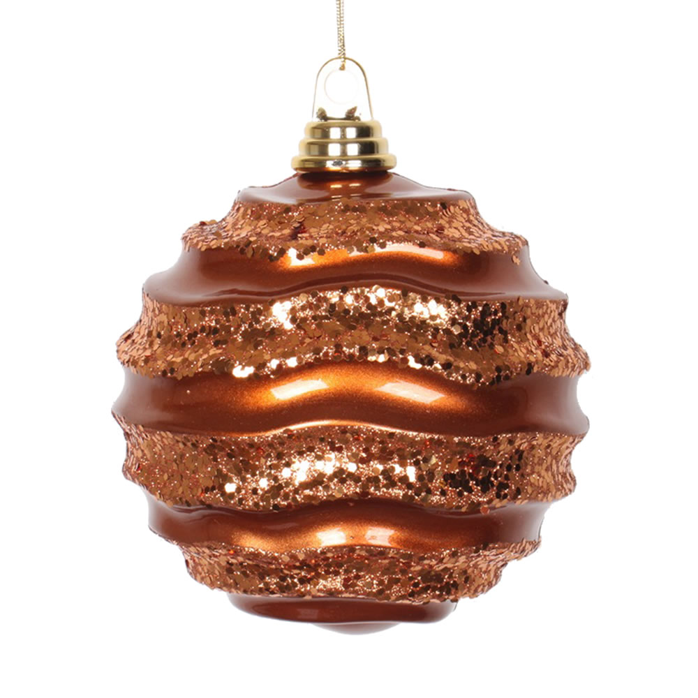 6 Inch Copper Candy Glitter Wave Round Christmas Ball Ornament
