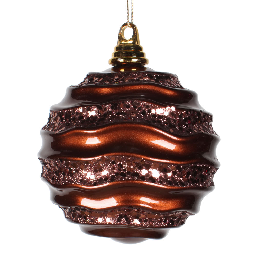 6 Inch Chocolate Candy Glitter Wave Round Christmas Ball Ornament