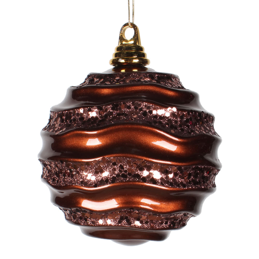 Christmastopia.com 6 Inch Chocolate Candy Glitter Wave Round Christmas Ball Ornament