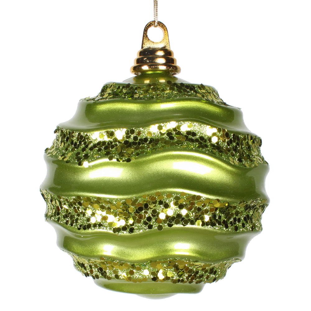 Christmastopia.com 6 Inch Lime Green Candy Glitter Wave Round Christmas Ball Ornament​