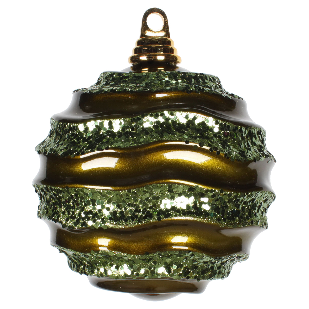 Christmastopia.com 6 Inch Olive Candy Glitter Wave Round Christmas Ball Ornament