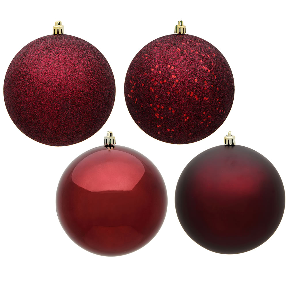 8 Inch Burgundy Round Christmas Ball Ornament Shatterproof Assorted Finishes