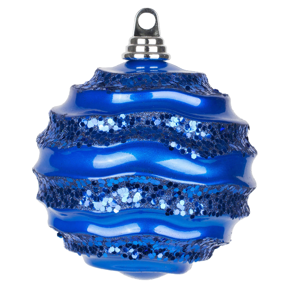 6 Inch Blue Candy Glitter Wave Round Christmas Ball Ornament​