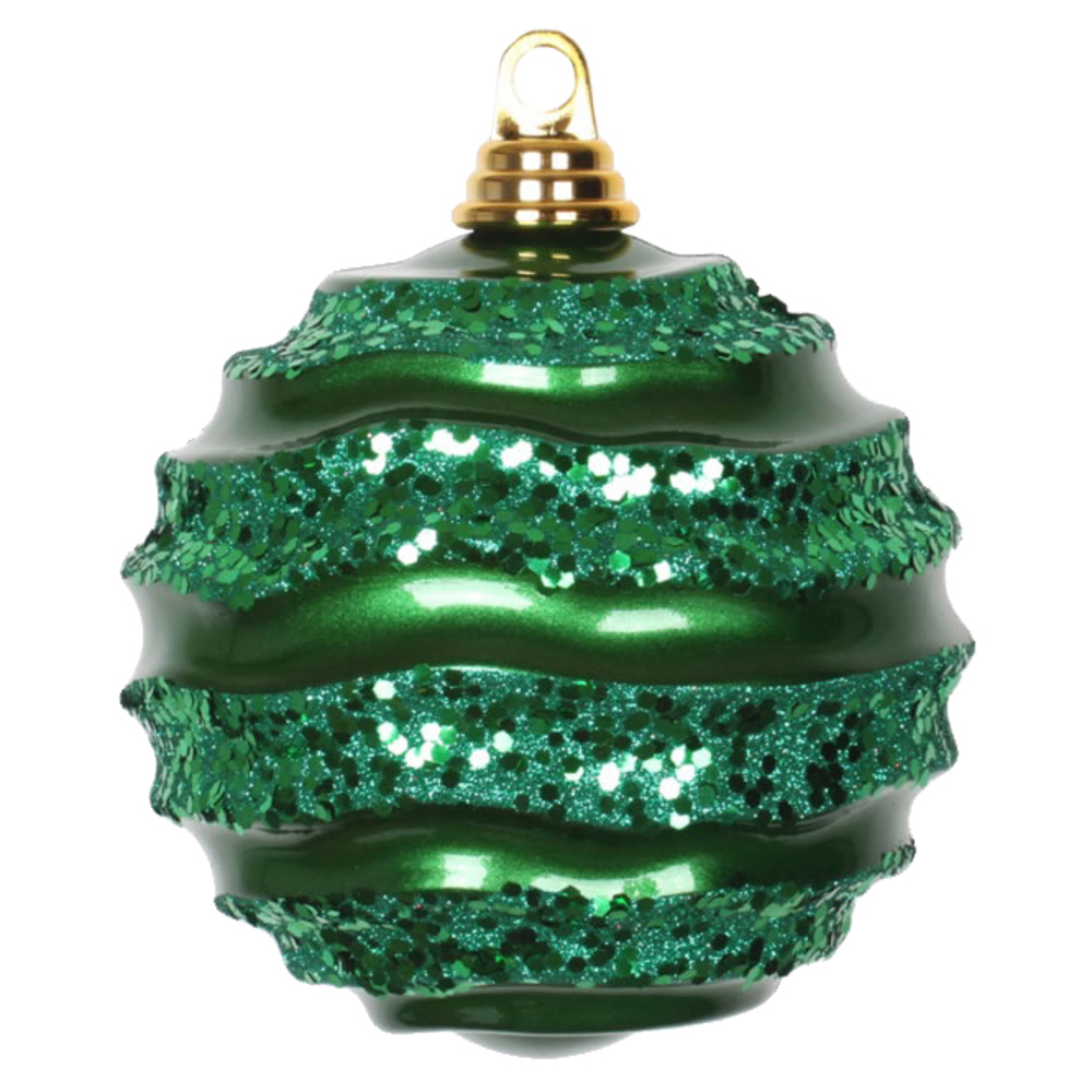 6 Inch Green Candy Glitter Wave Round Mardi Gras Ball Ornament​