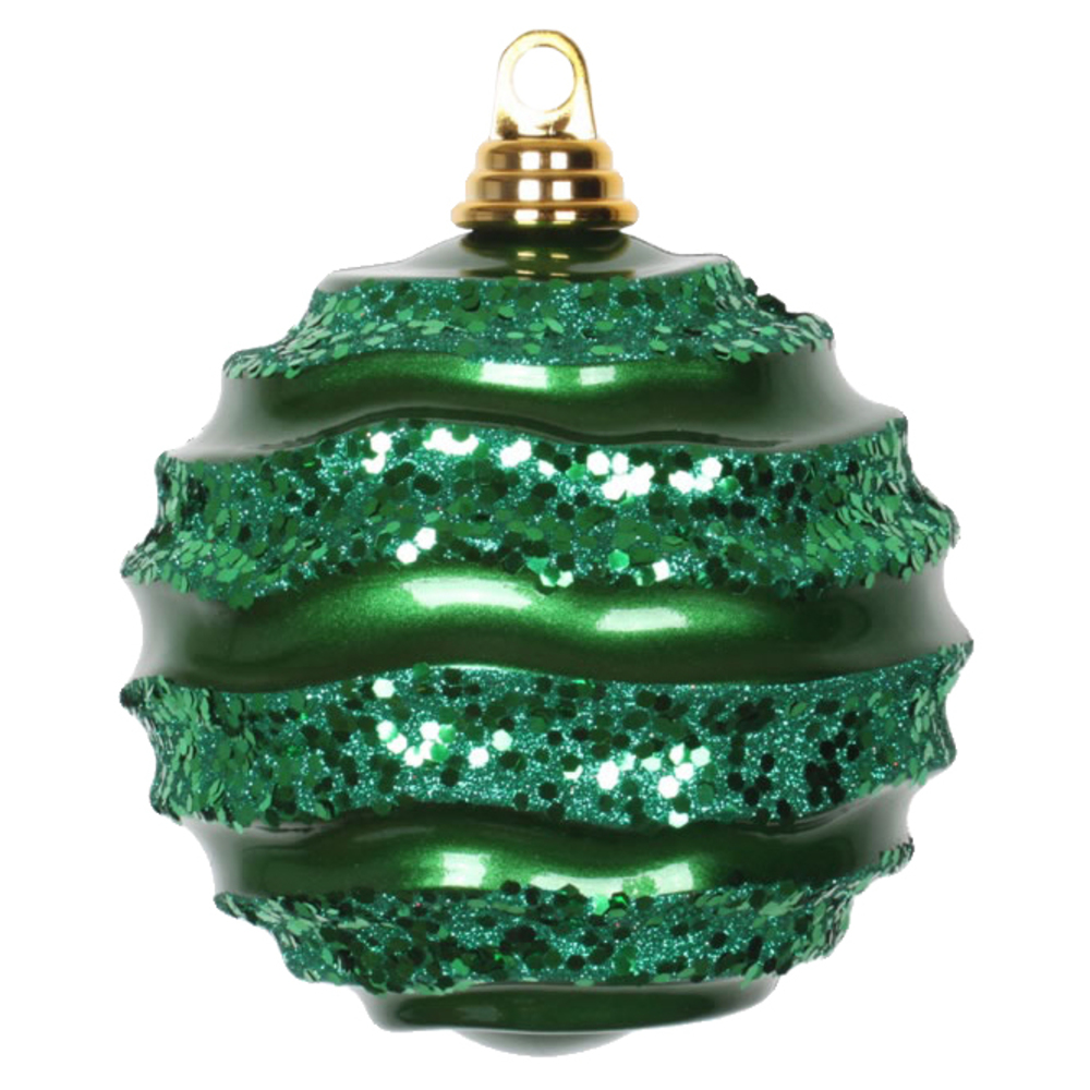 Christmastopia.com 6 Inch Green Candy Glitter Wave Round Mardi Gras Ball Ornament​