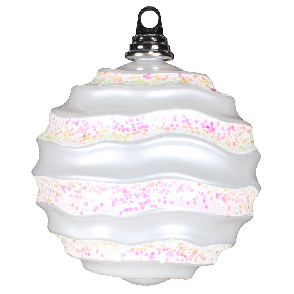 6 Inch White Candy Glitter Wave Round Christmas Ball Ornament​