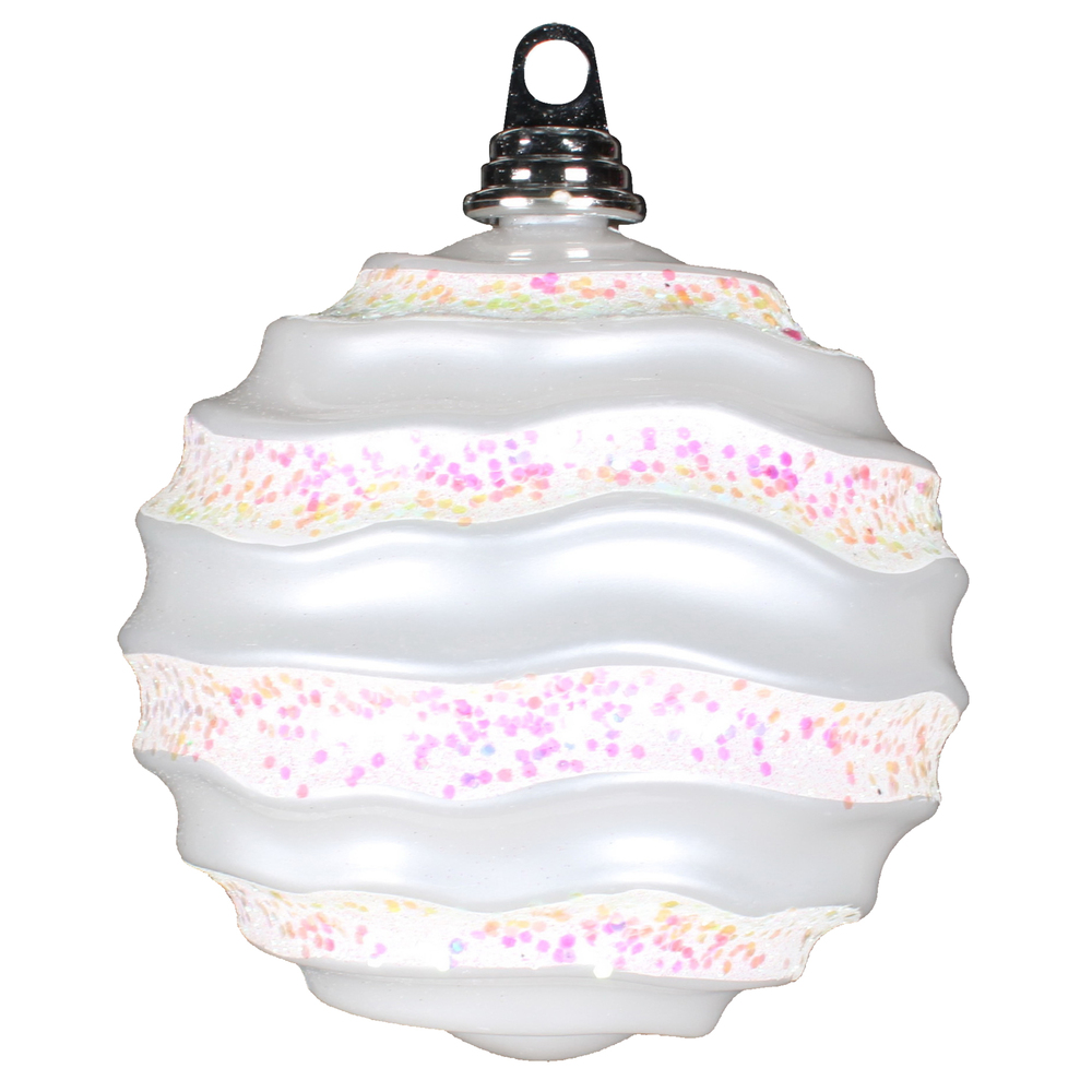 Christmastopia.com 6 Inch White Candy Glitter Wave Round Christmas Ball Ornament​