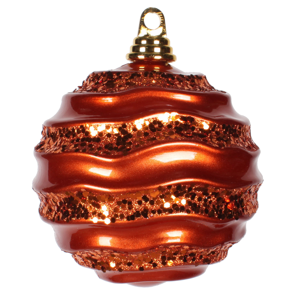 6 Inch Orange Candy Glitter Wave Round Christmas Ball Ornament
