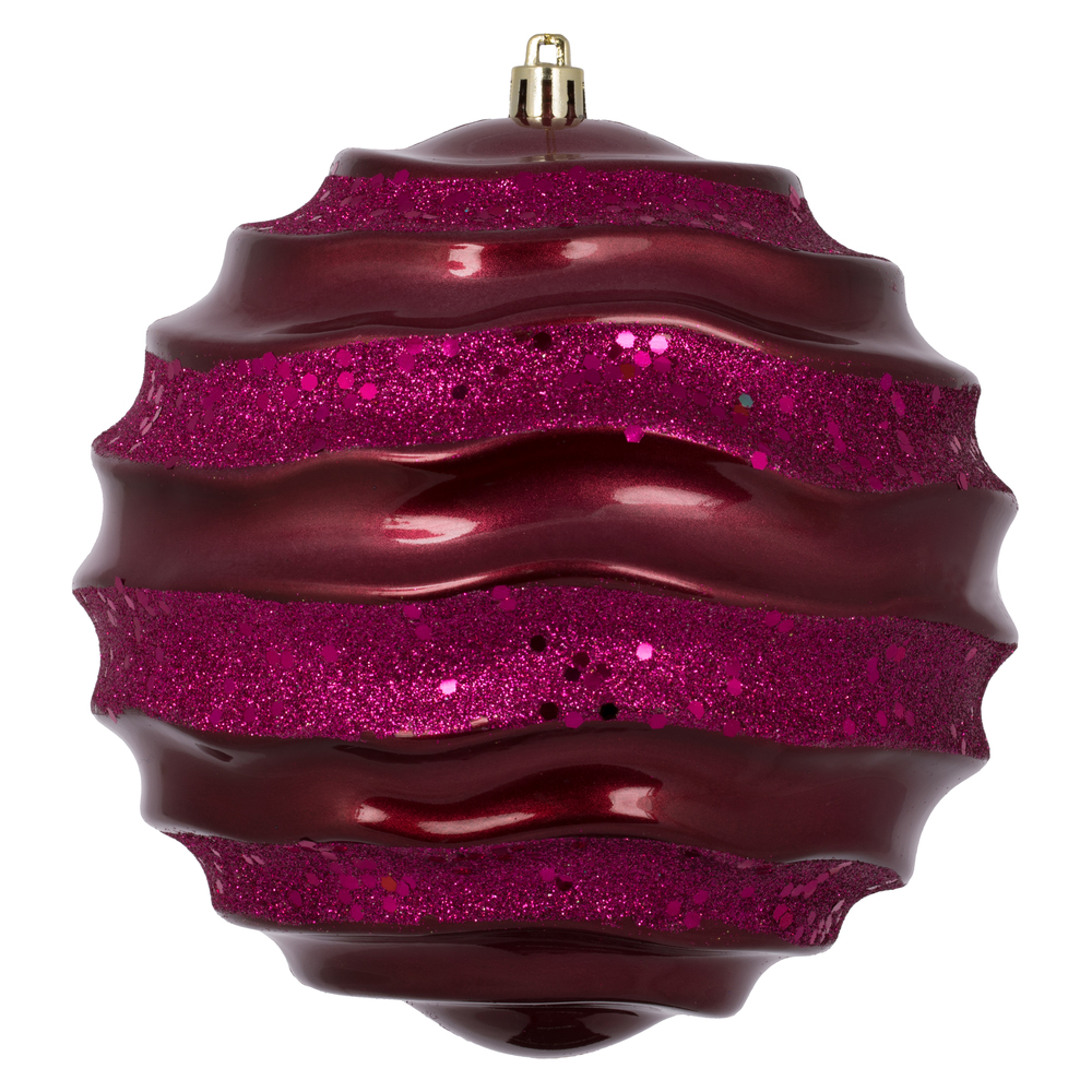 Christmastopia.com 6 Inch Berry Red Candy Glitter Wave Round Christmas Ball Ornament​