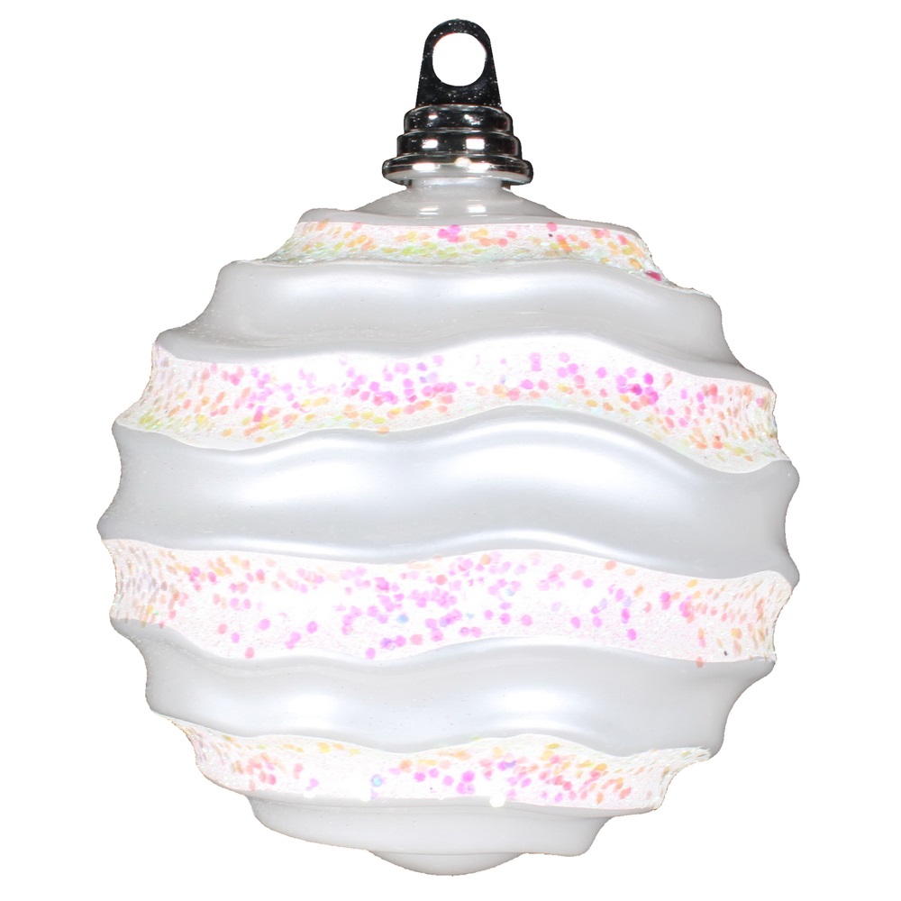 8 Inch White Candy Glitter Wave Round Christmas Ball Ornament