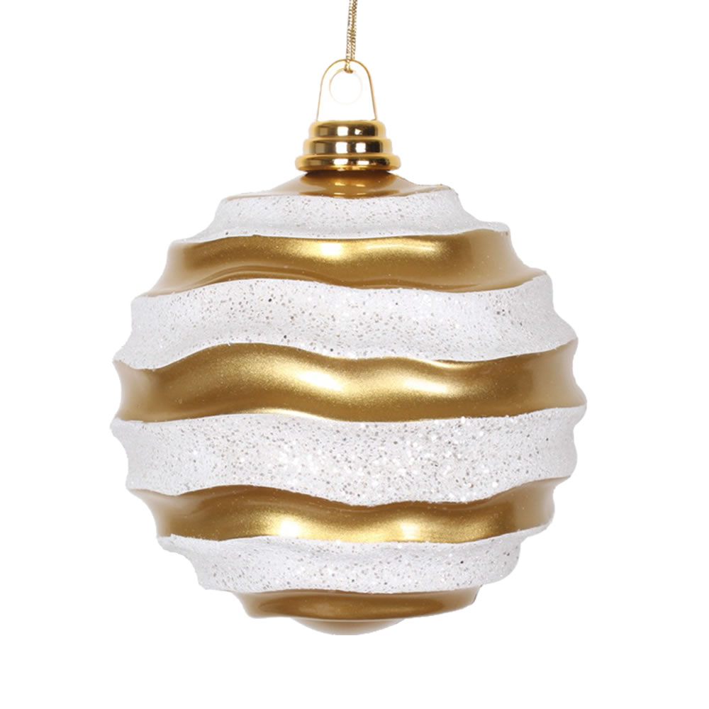 Christmastopia.com 8 Inch Gold White Candy Glitter Wave Round Christmas Ball Ornament​