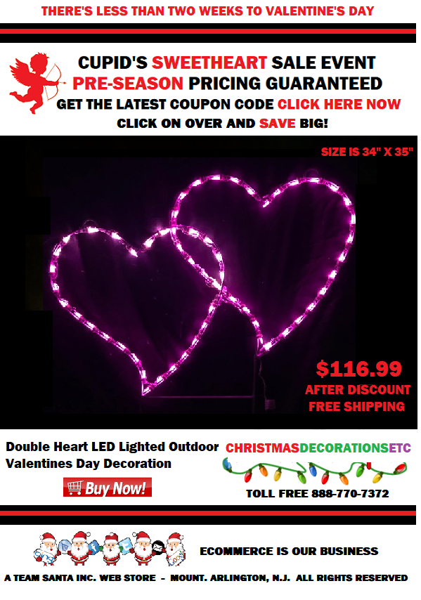 Outdoor Led Lighted Double Heart Valentines Day Decoration