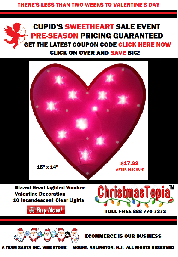 Glazed Heart Lighted Valentine Day's Window Decoration w/10 Incandescent Clear Mini Lights Order Now #valentinesday #homedecor #forsale, #weddings #events 